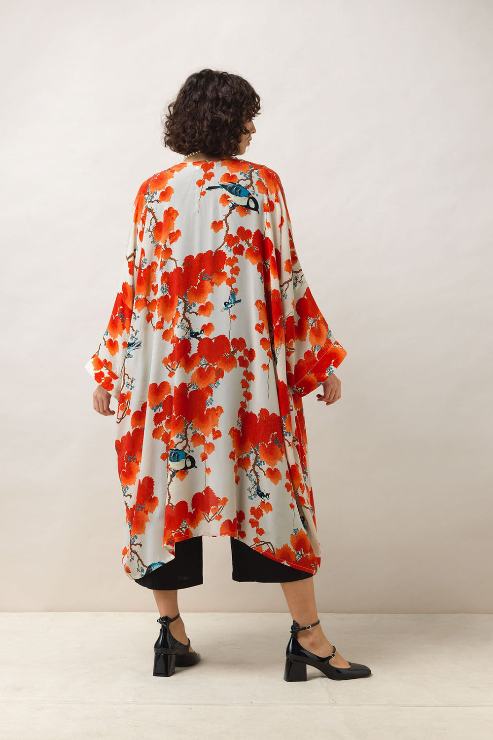 Women's grande kimono in acer red print by One Hundred Stars