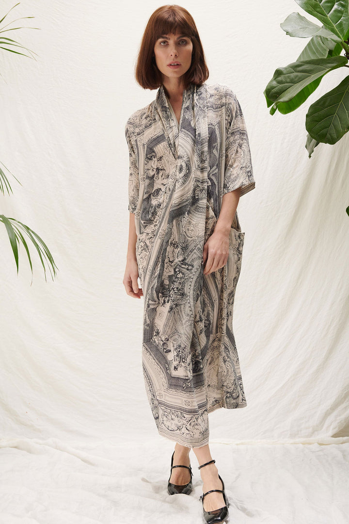 flattering drape dress by one hundred stars in neutral colours