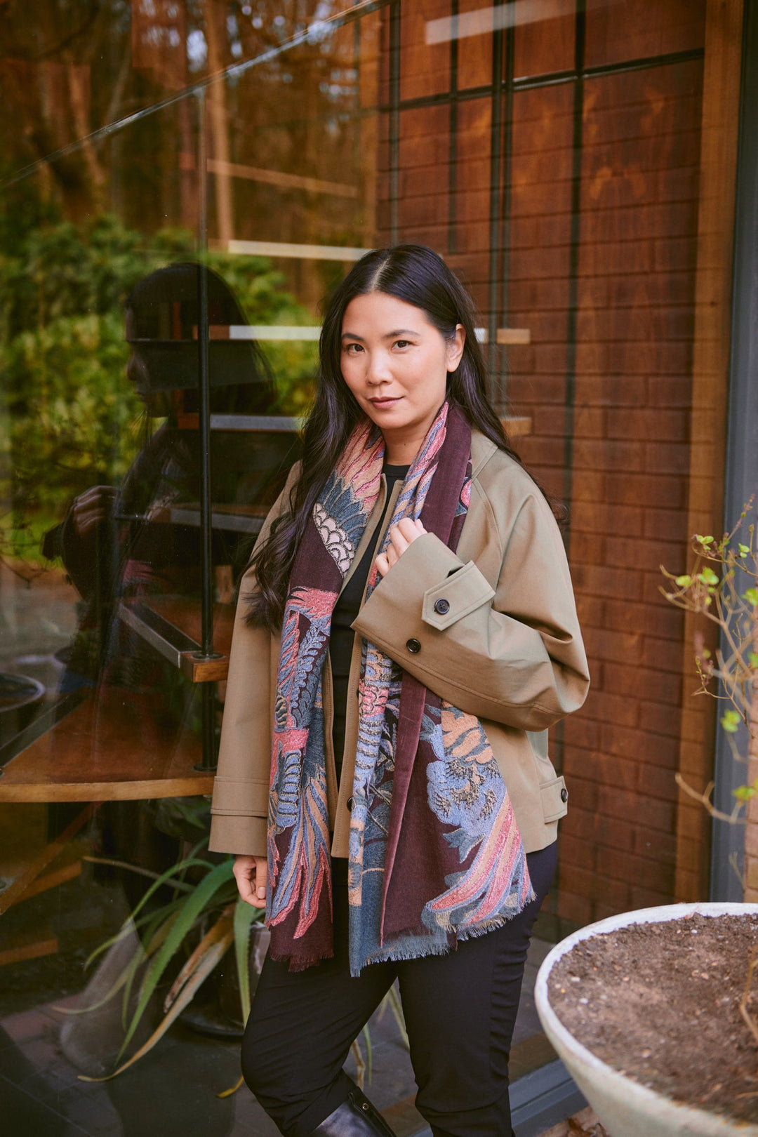 Crane Plum Wool Scarf