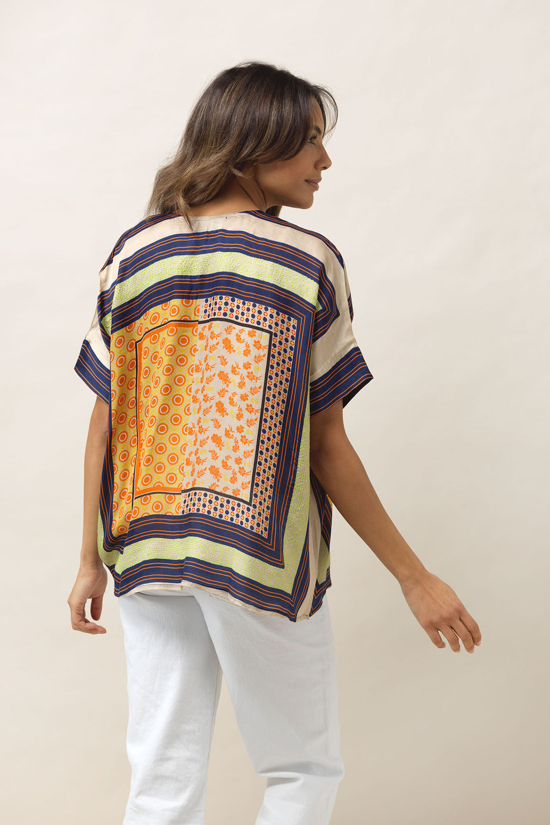 Geometric Amarillo Gold Silk Tea Blouse