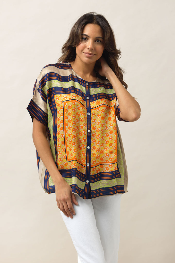 Geometric Amarillo Gold Silk Tea Blouse