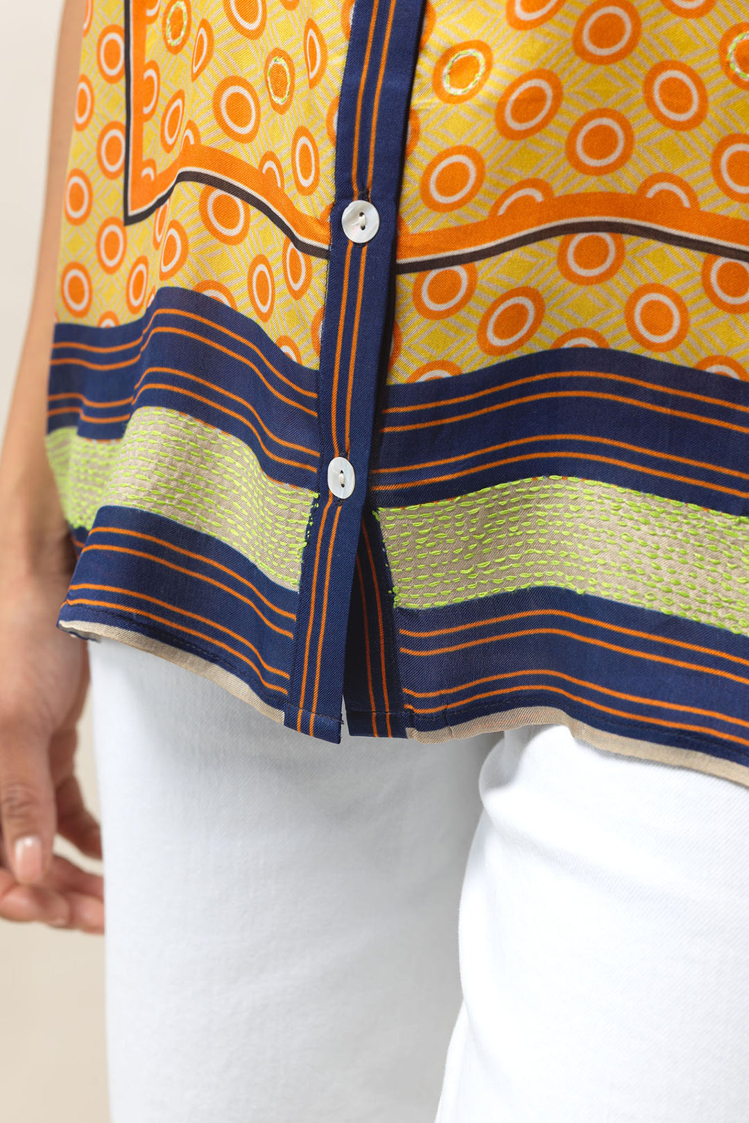 Geometric Amarillo Gold Silk Tea Blouse
