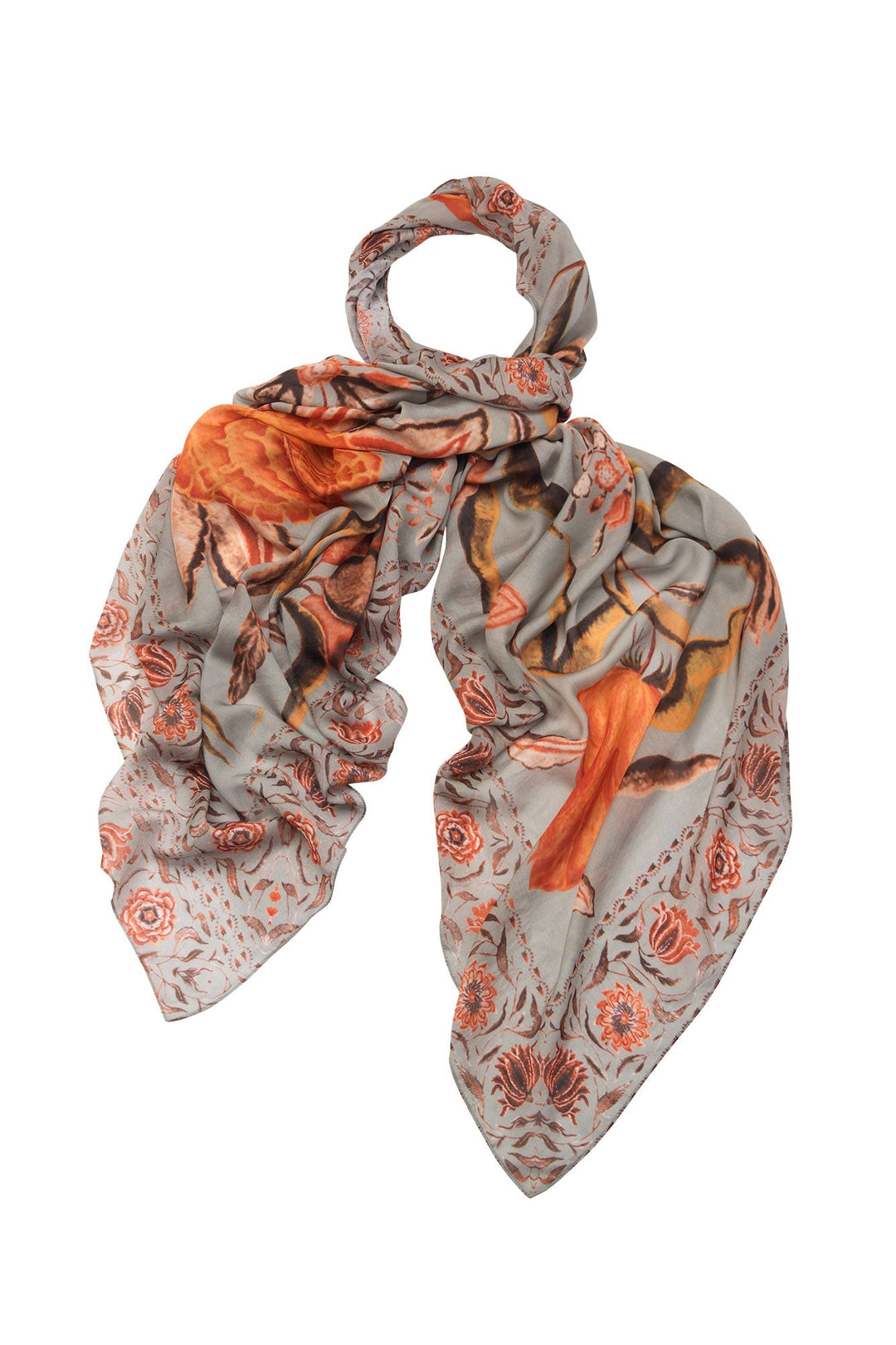 Women's accessories, gifts for her. Large scarf in green with floral joy print by One Hundred Stars