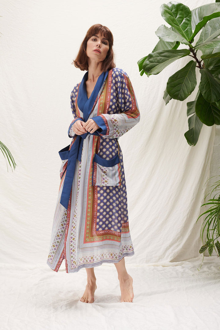 moorish geometric tile print dressing gown by one hundred stars blue