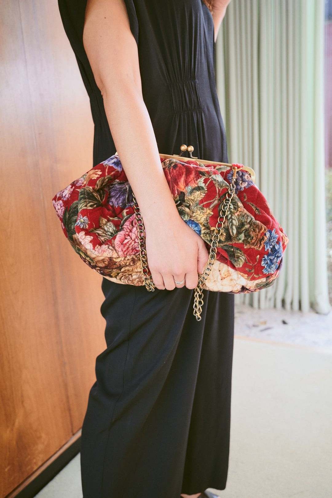 Primula Berry Quilted Velvet Kiss Lock Bag