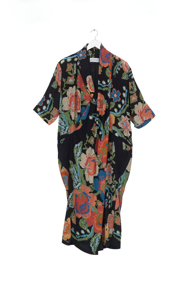 Woven Flower Black Rachel Dress