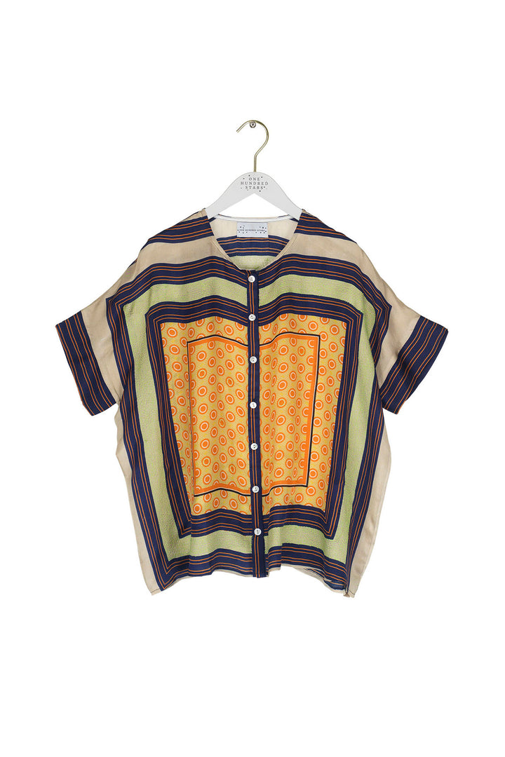 Geometric Amarillo Gold Silk Tea Blouse