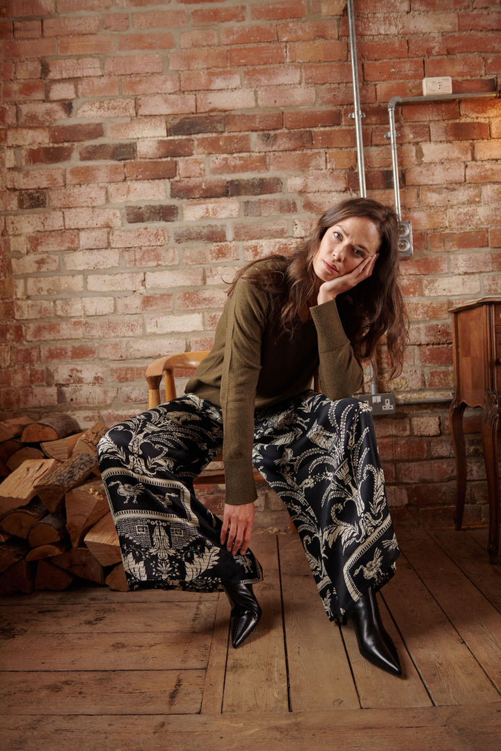 Vintage Damask Black Palazzo Pant