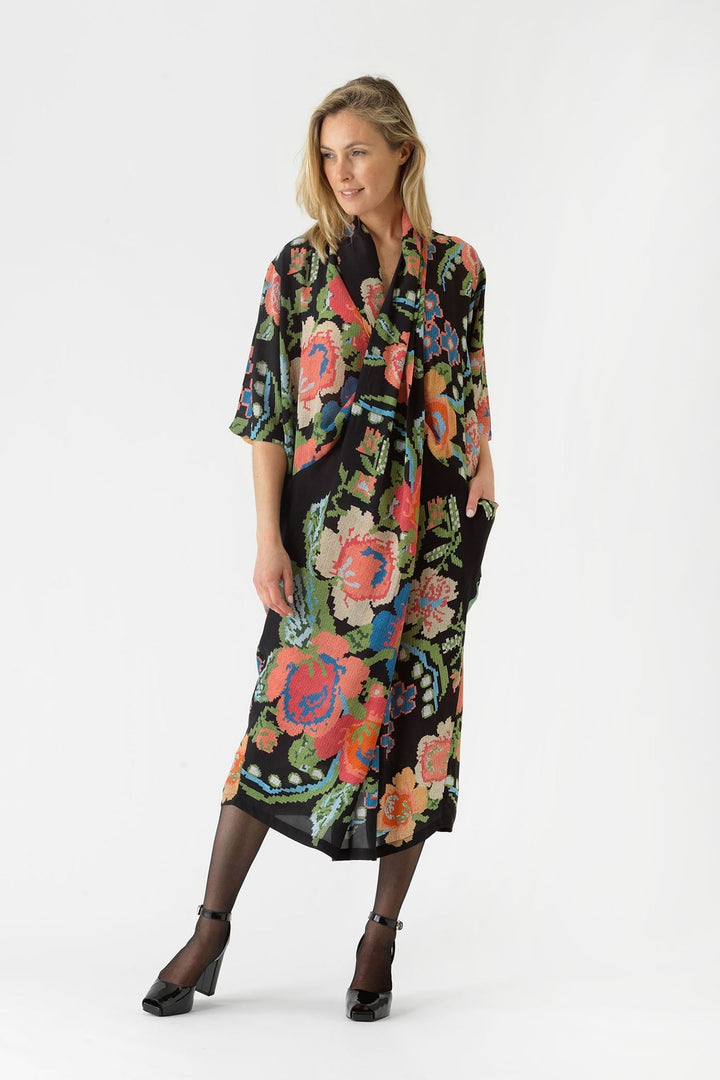 Woven Flower Black Rachel Dress - One Hundred Stars