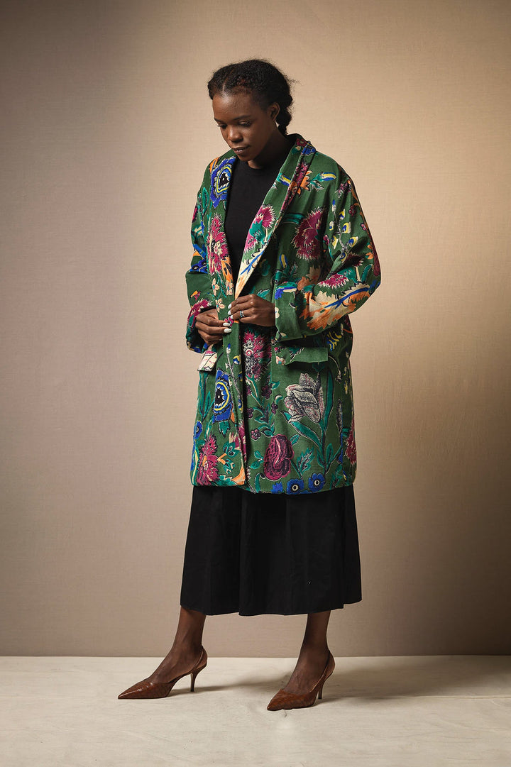 Flower Vase Green Velvet Boyfriend Jacket