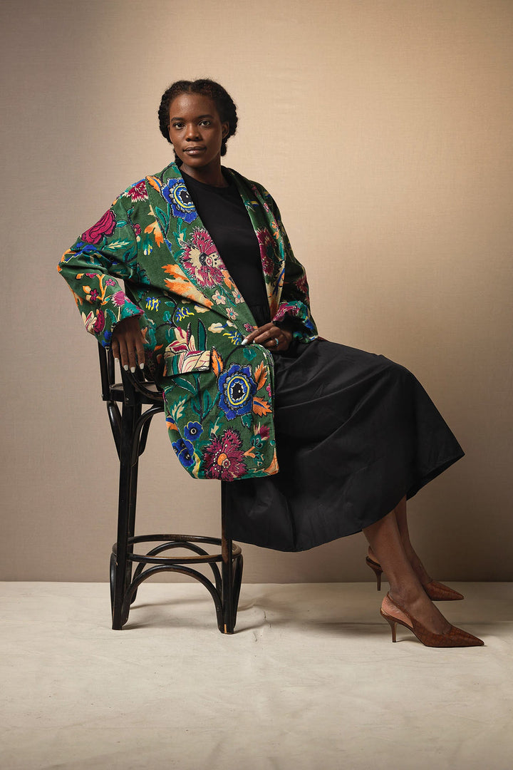 Flower Vase Green Velvet Boyfriend Jacket
