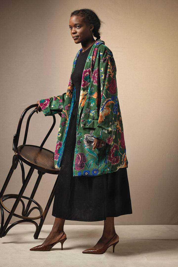Flower Vase Green Velvet Boyfriend Jacket