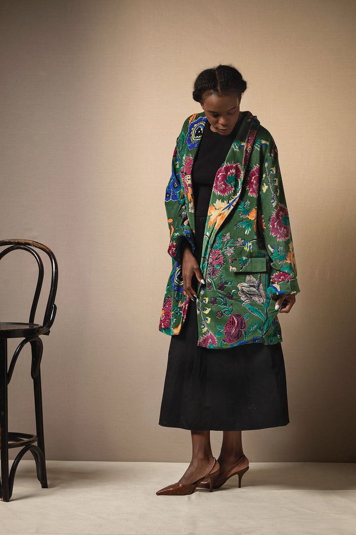 Flower Vase Green Velvet Boyfriend Jacket
