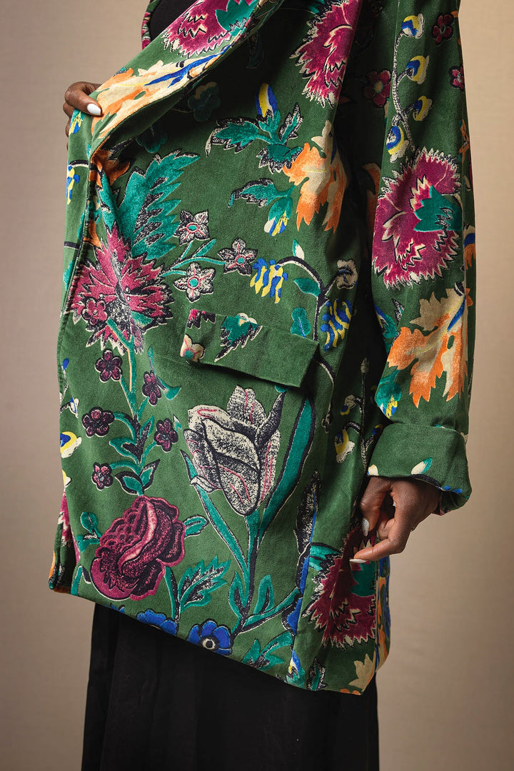 Flower Vase Green Velvet Boyfriend Jacket