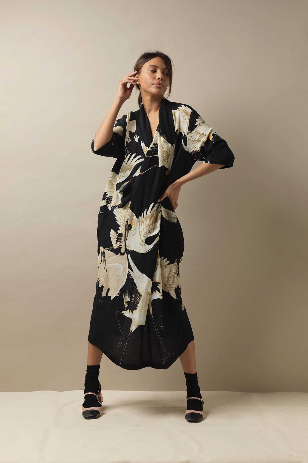 Sophisticated black cocktail dress, mid length dress with flattering neckline. Midi Dress.