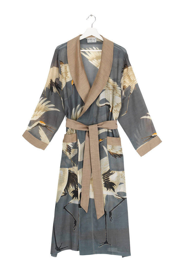 Storks and cranes have been a major art deco trend in both fashion and interiors and this robe perfect robe for anyone looking for something chic, stylish and in vouge! Made from a custom blend of modal and viscose which creates a silky lightweight material while having a more sustainable impact on the environment.