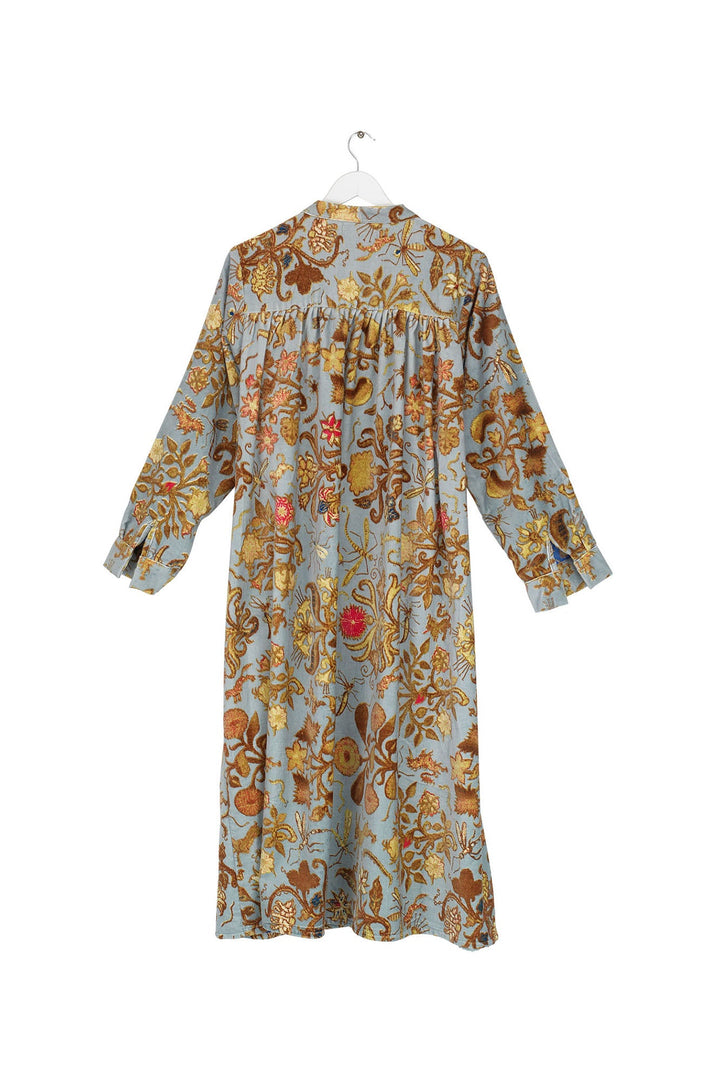 Tudor Rose Grey Velvet Duster Coat