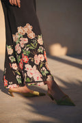 Trailing Blossom Black Crepe Palazzo Pants