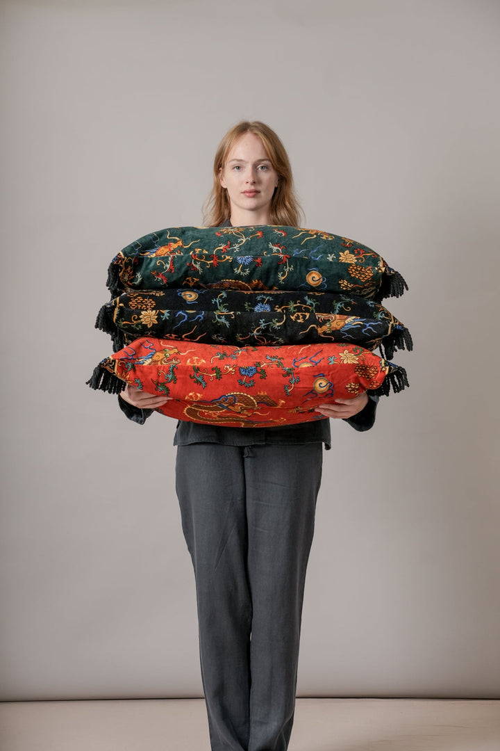 Dragon Black Rectangle Velvet Cushion