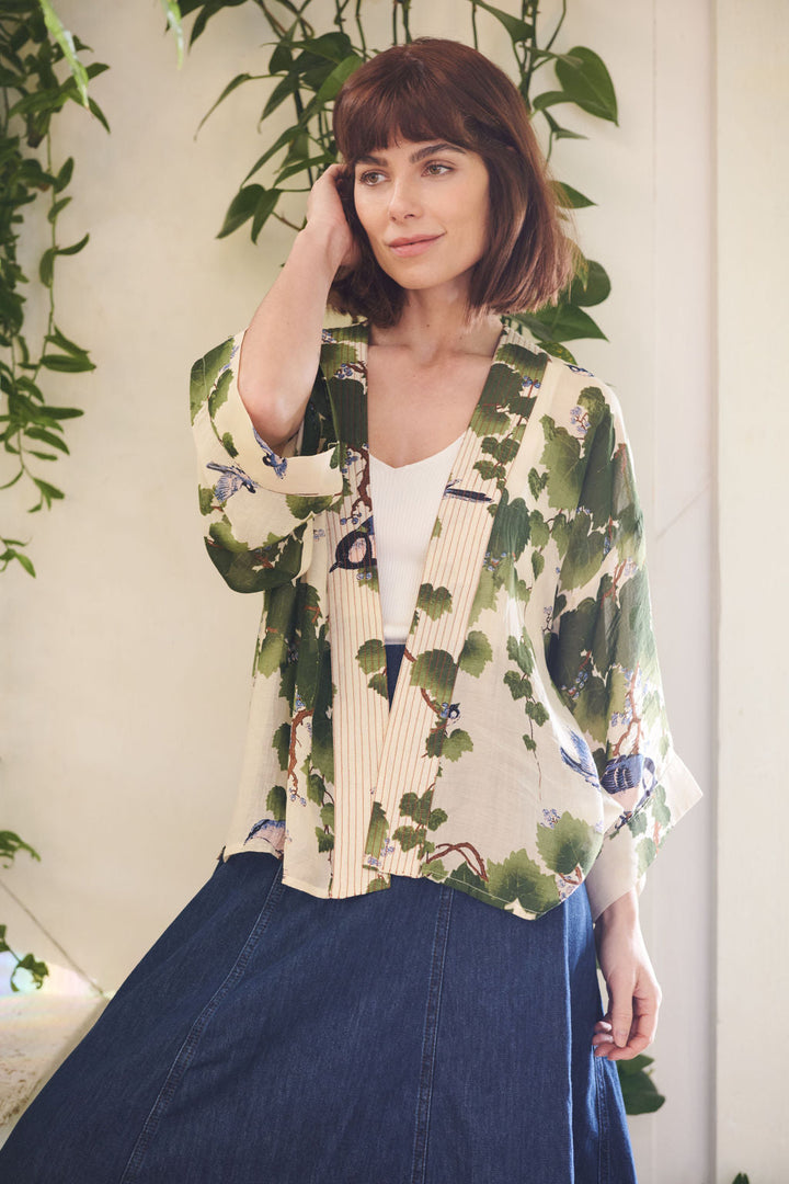 summery green leaves printed kimono by one hundred stars
