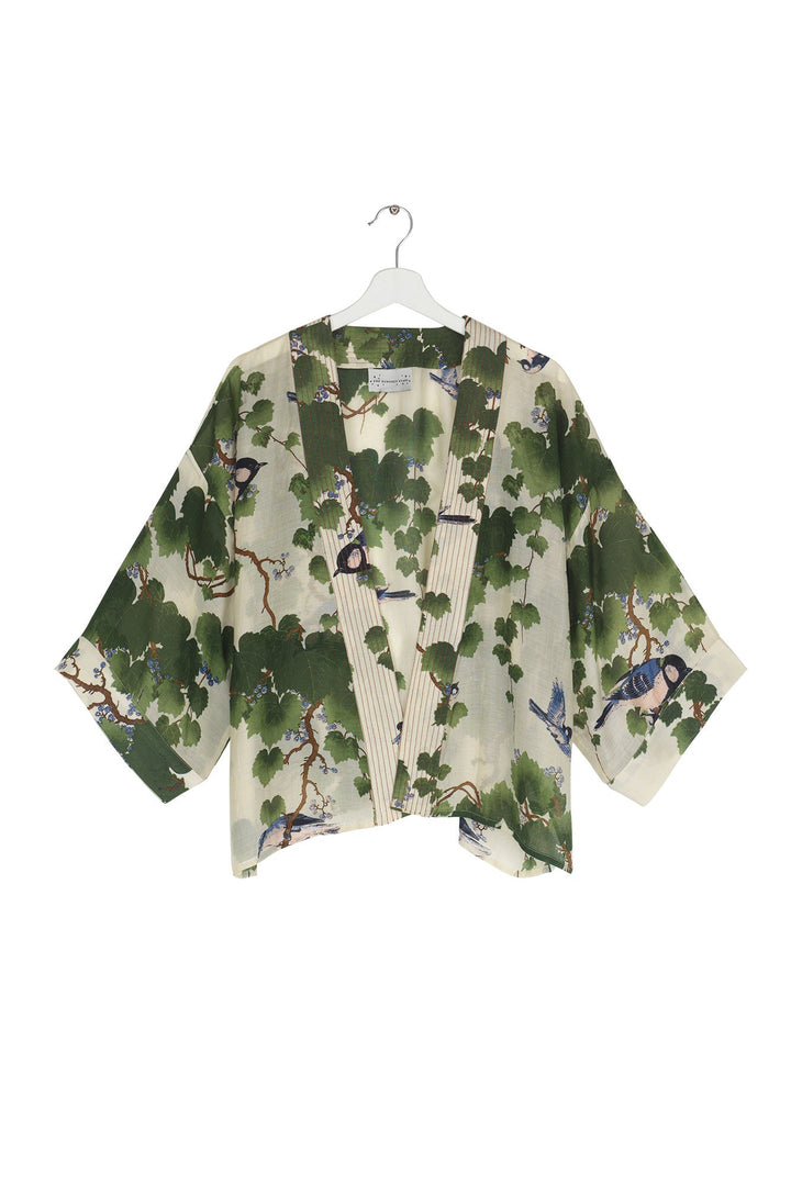 women's short kimono with acer green print by One Hundred Stars