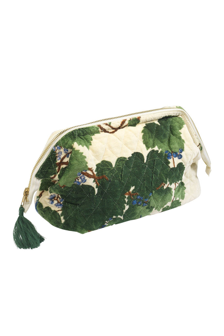 Women's accessories, gift for her. Velvet make-up clutch bag in acer green print by One Hundred Stars