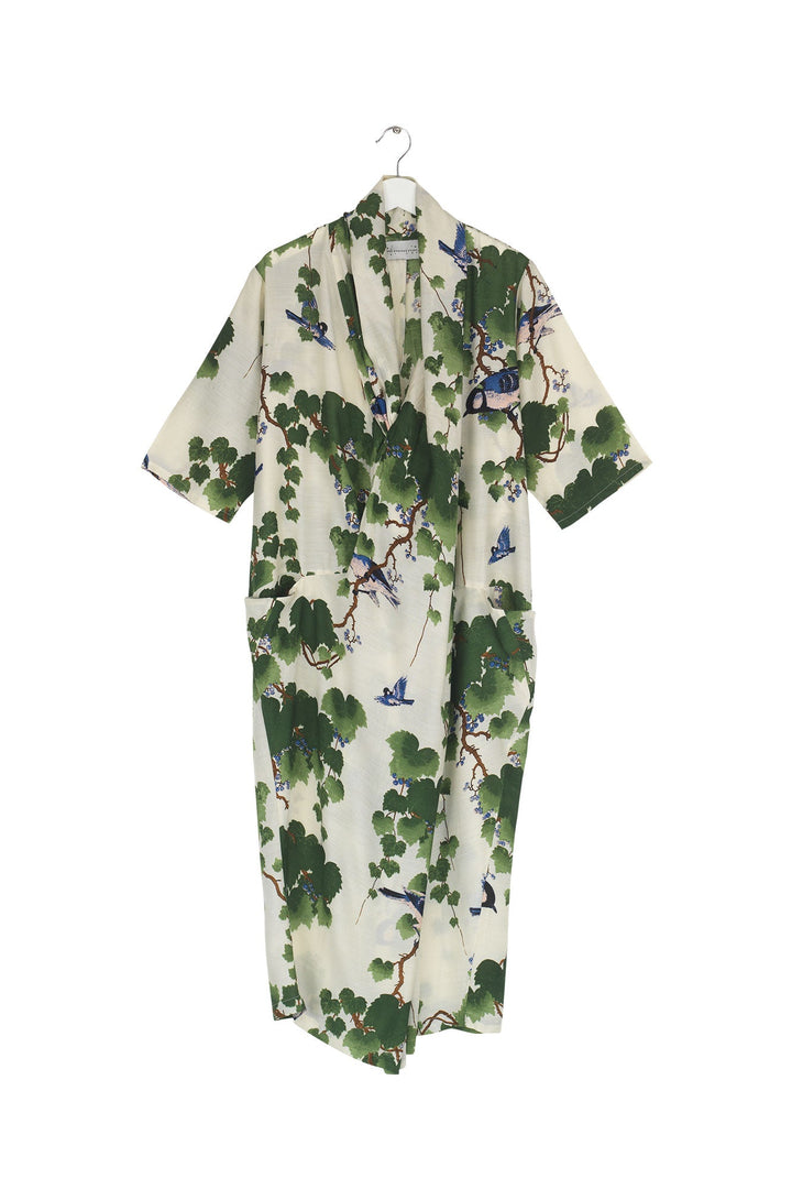 women's cowl neck long dress with short sleeves in acer green print by One Hundred Stars