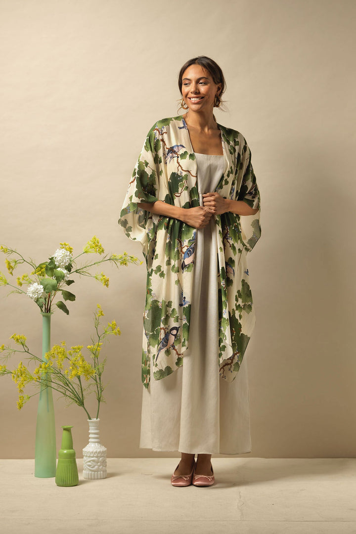 women's throwover shawl in acer green print by One Hundred Stars