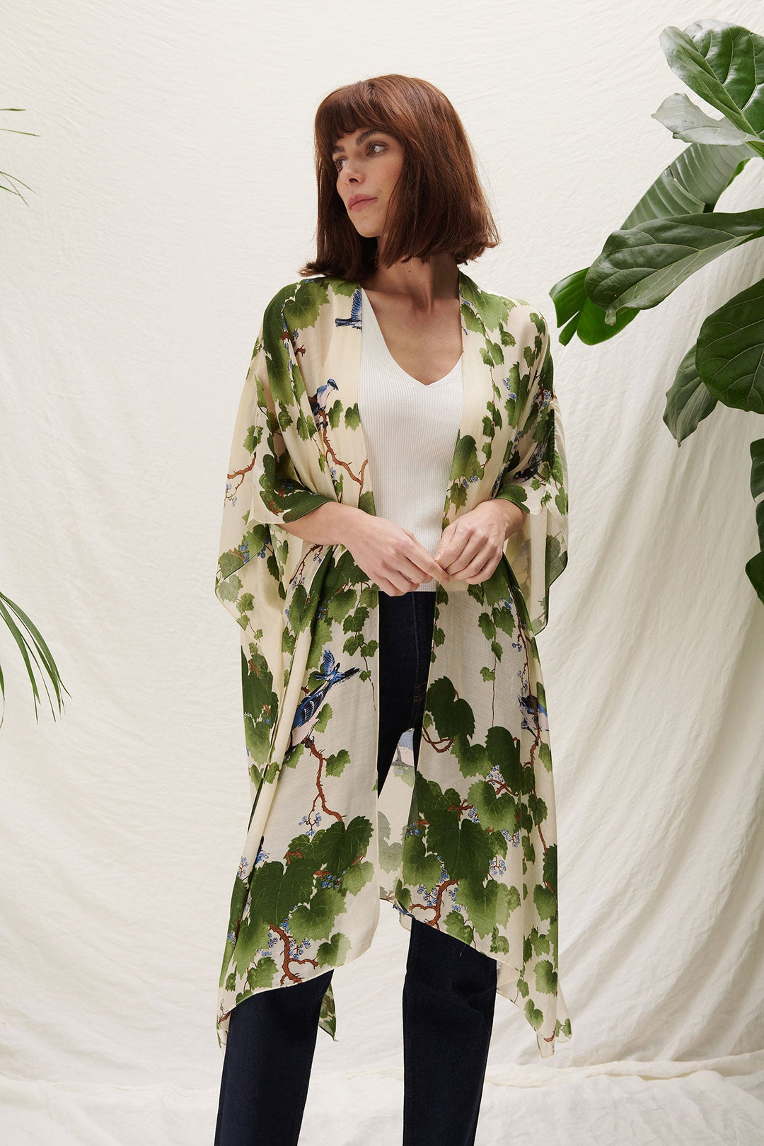 light weight cover up by one hundred stars featuring leafy green print