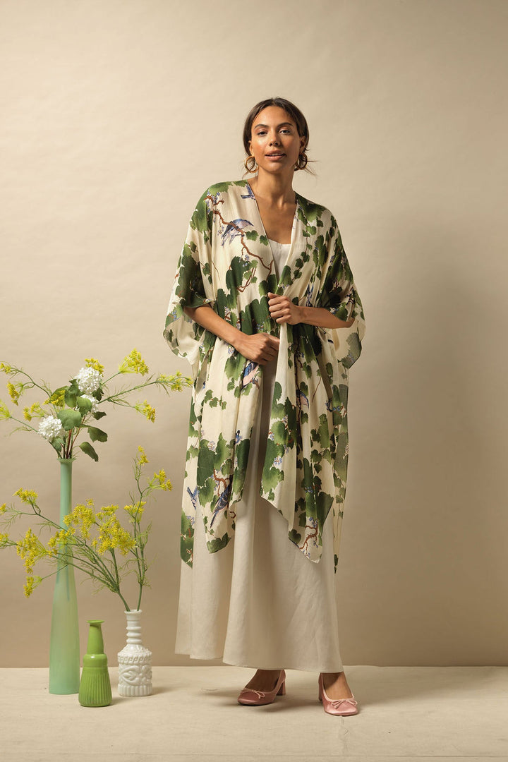 women's throwover shawl in acer green print by One Hundred Stars