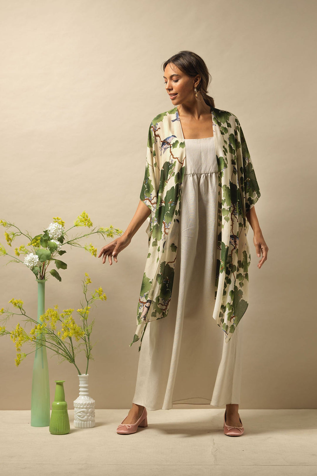 women's throwover shawl in acer green print by One Hundred Stars