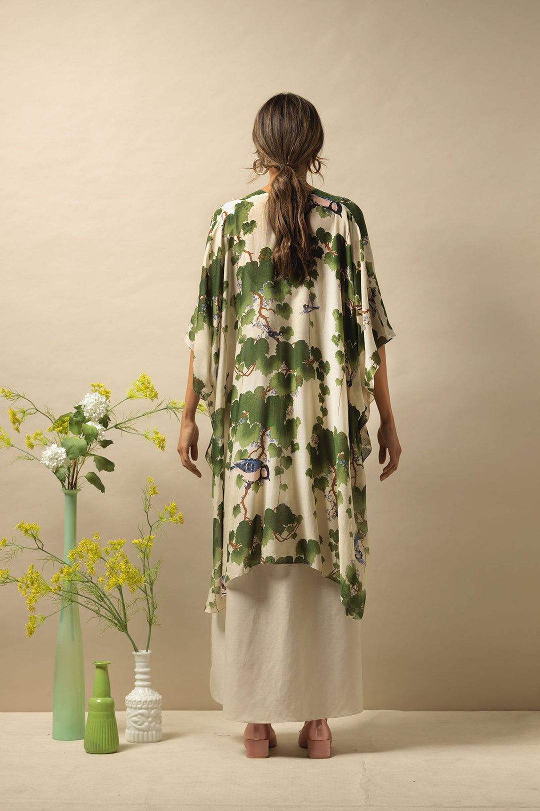 women's throwover shawl in acer green print by One Hundred Stars