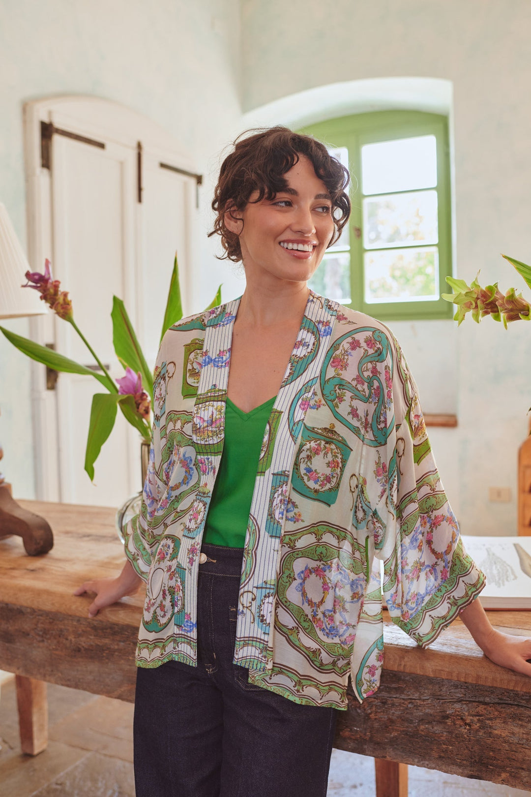 Afternoon Tea Green Kimono - One Hundred Stars