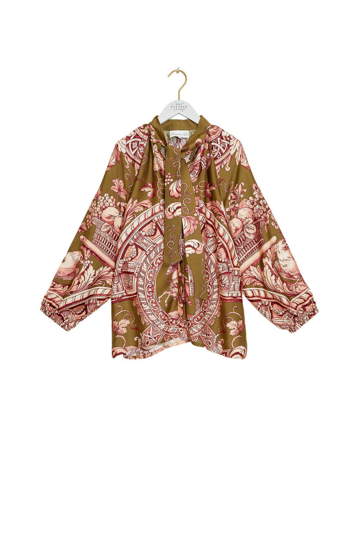 Angels Olive Pussybow Blouse
