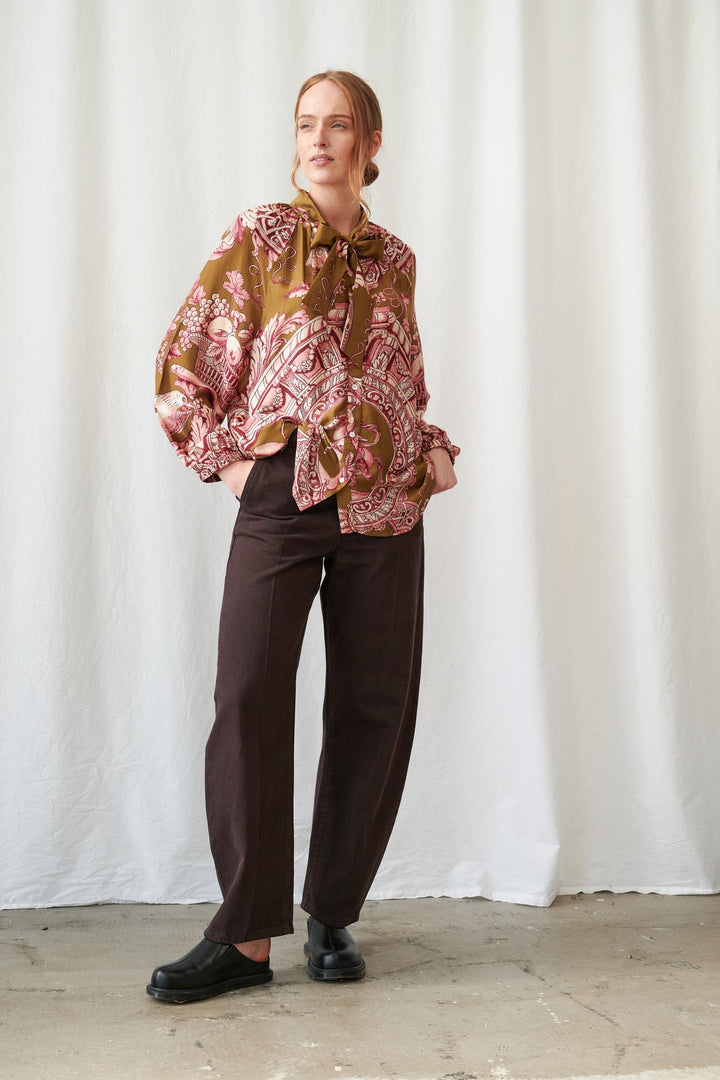 Angels Olive Pussybow Blouse