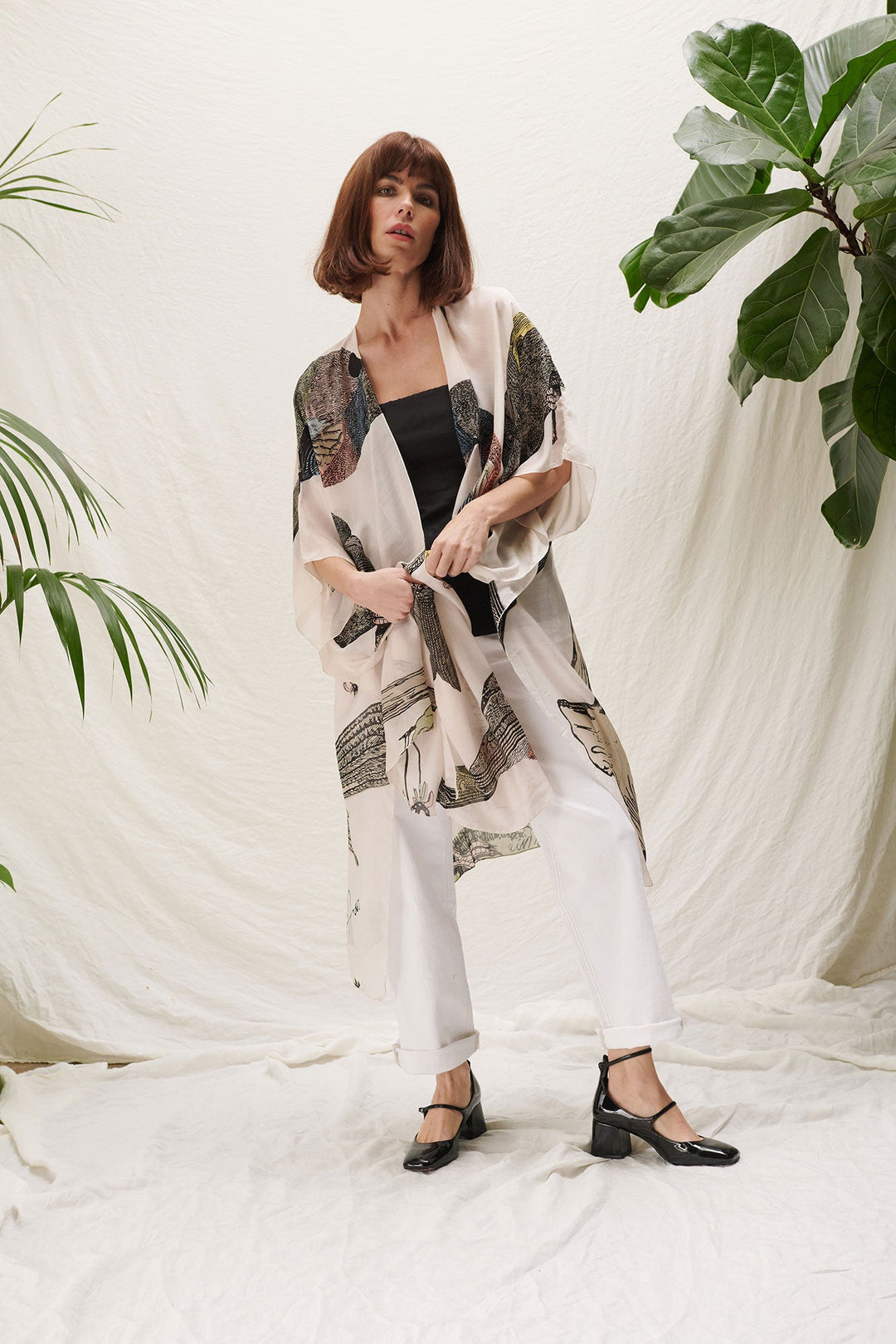 light weight cover up with bird print by one hundred stars