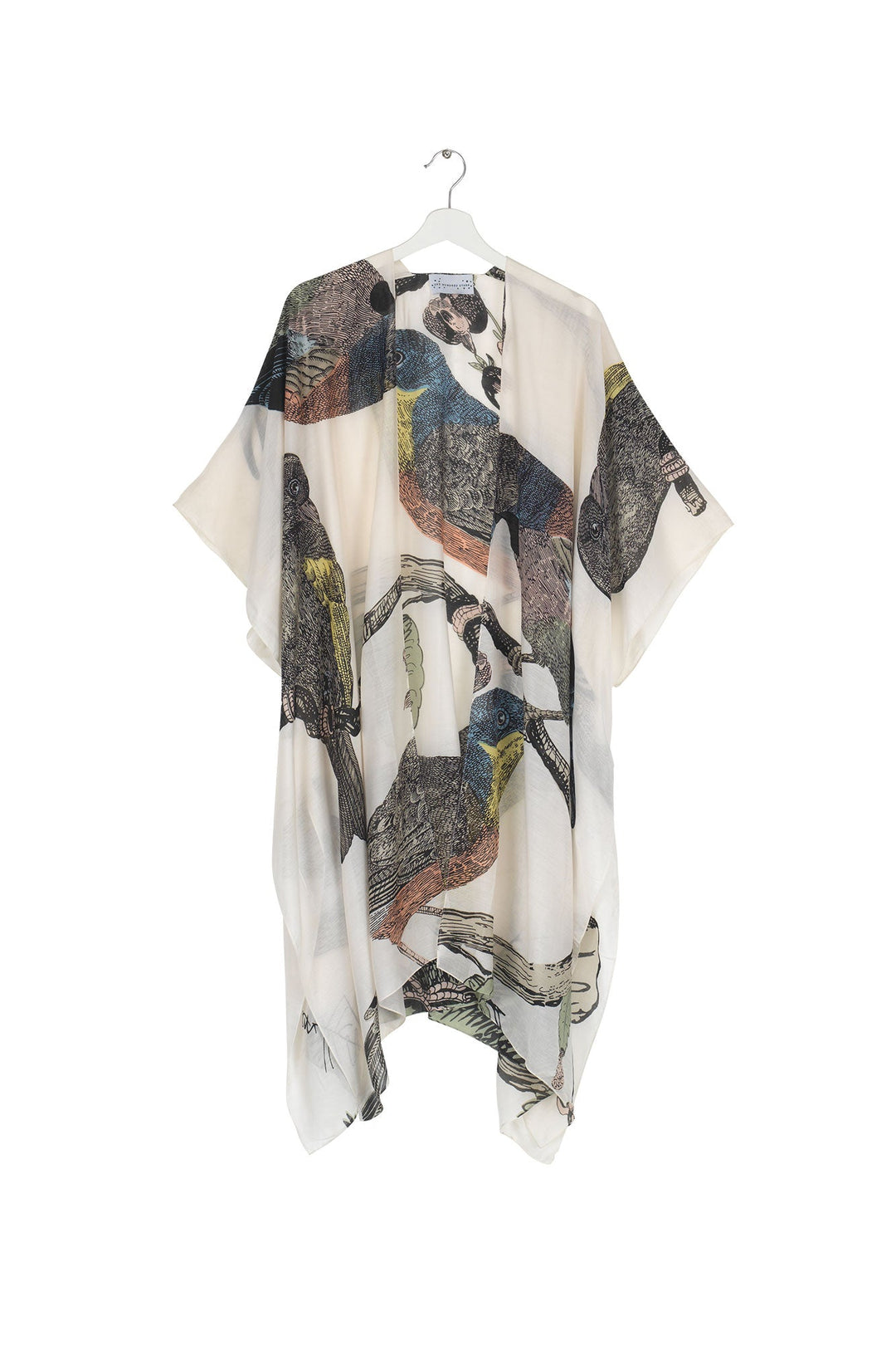 Women's lightweight throwover shawl with bird print on a stone background by One Hundred Stars
