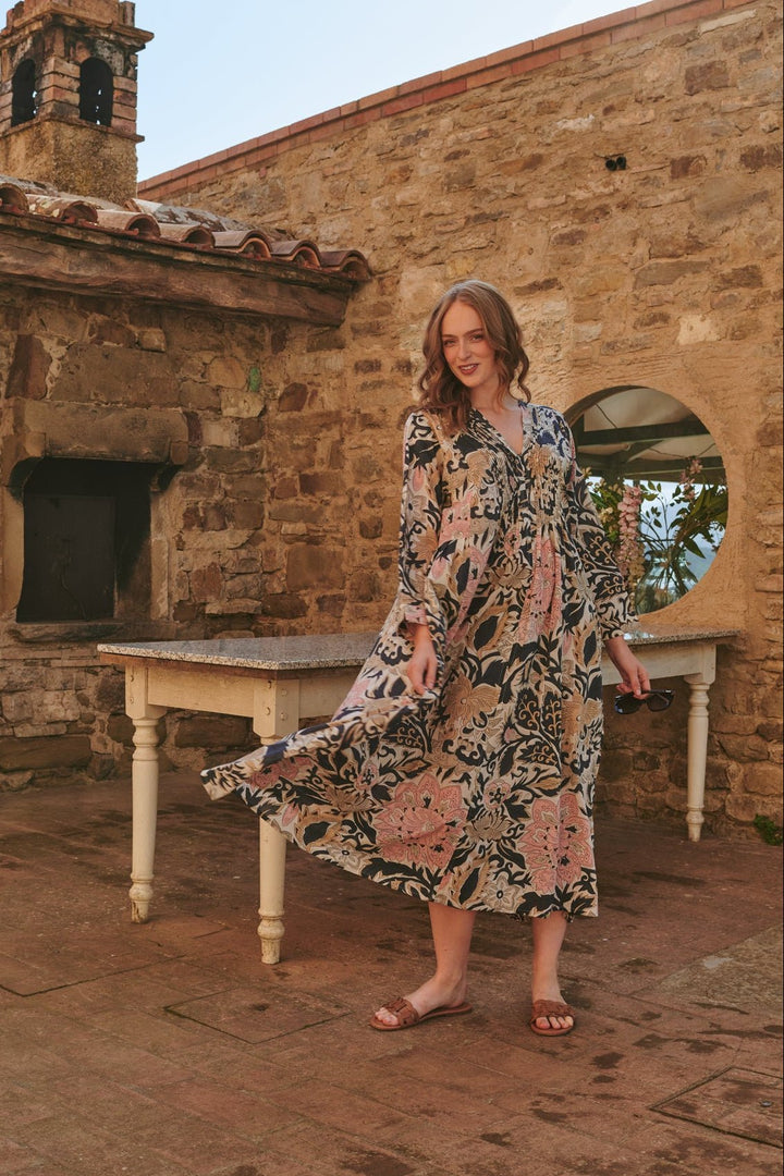 Block Taupe Pinch Pleat Dress