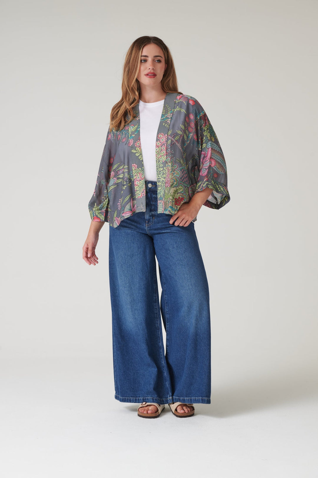 Boho Garden Grey Kimono - One Hundred Stars