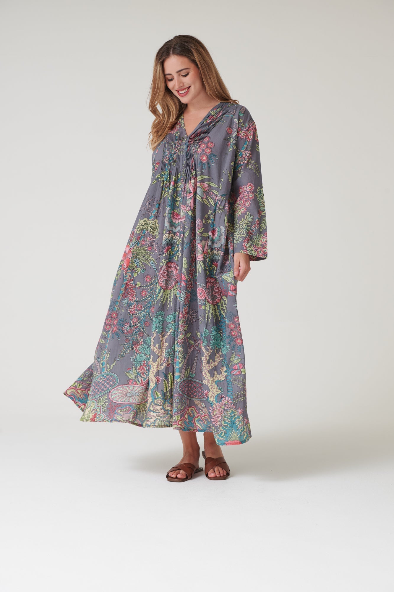 Boho Garden Grey Pinch Pleat Dress – One Hundred Stars USA