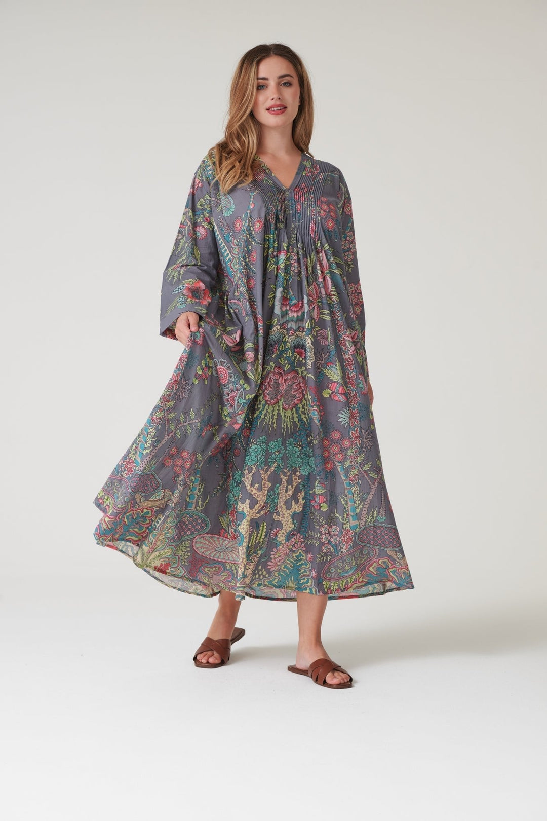 Boho Garden Grey Pinch Pleat Dress - One Hundred Stars