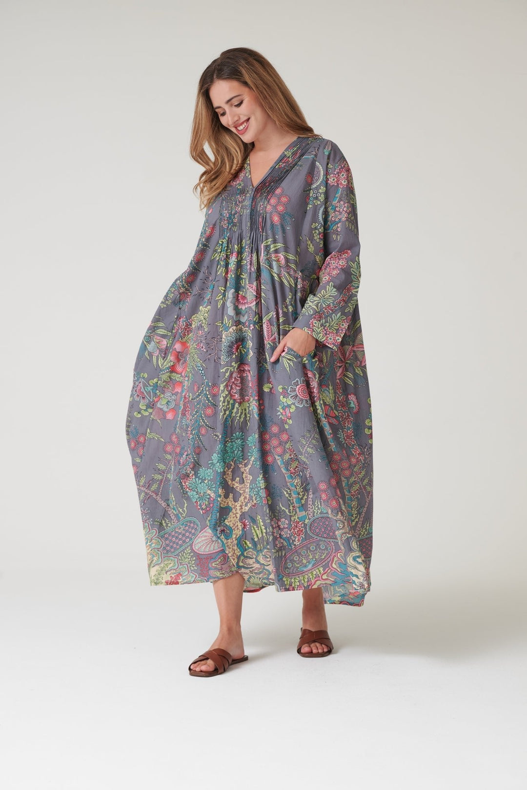 Boho Garden Grey Pinch Pleat Dress - One Hundred Stars