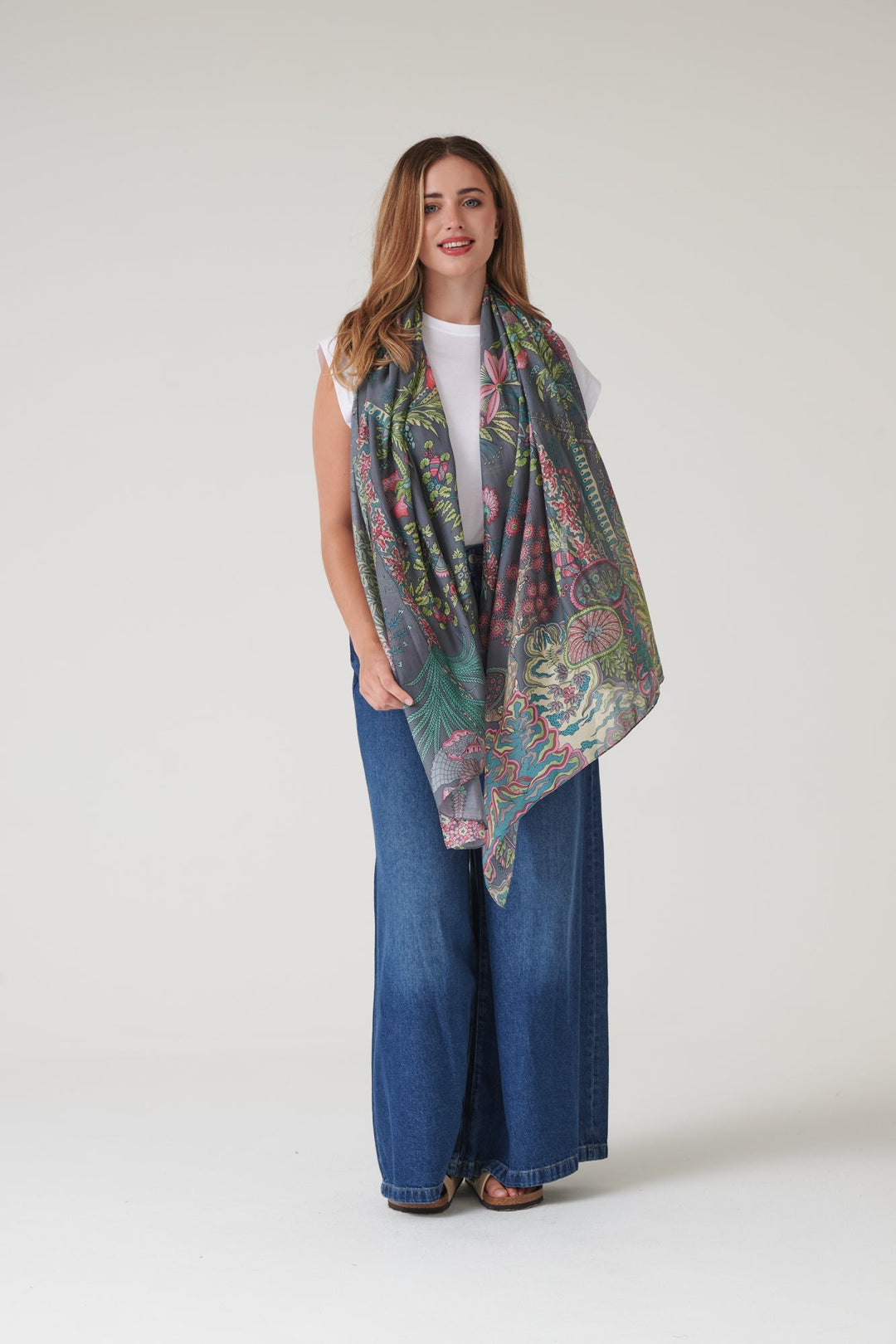 Boho Garden Grey Scarf - One Hundred Stars