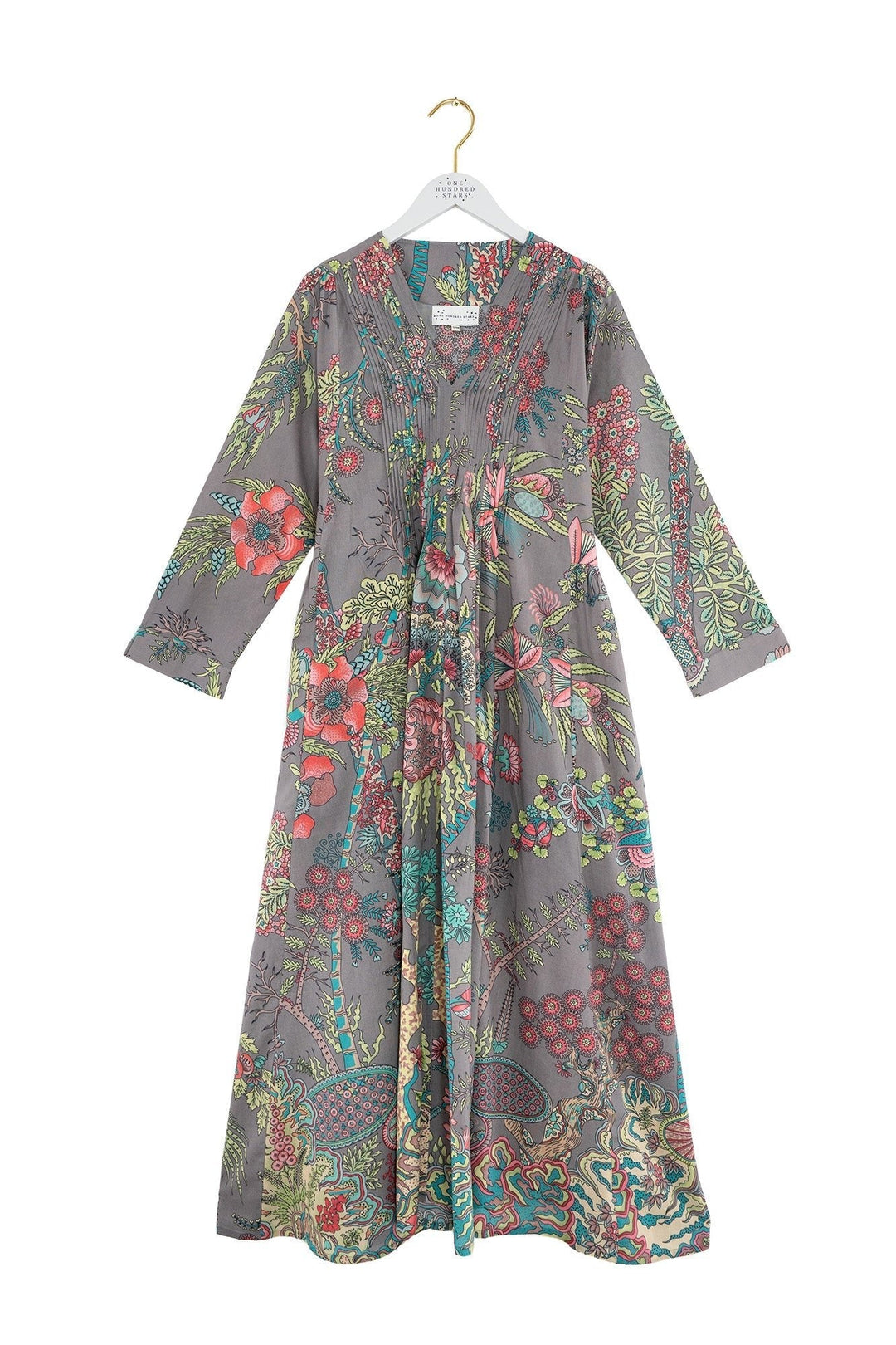 Boho Garden Grey Pinch Pleat Dress One Hundred Stars USA Boho Garden Grey Pinch Pleat Dress One Hundred Stars USA
