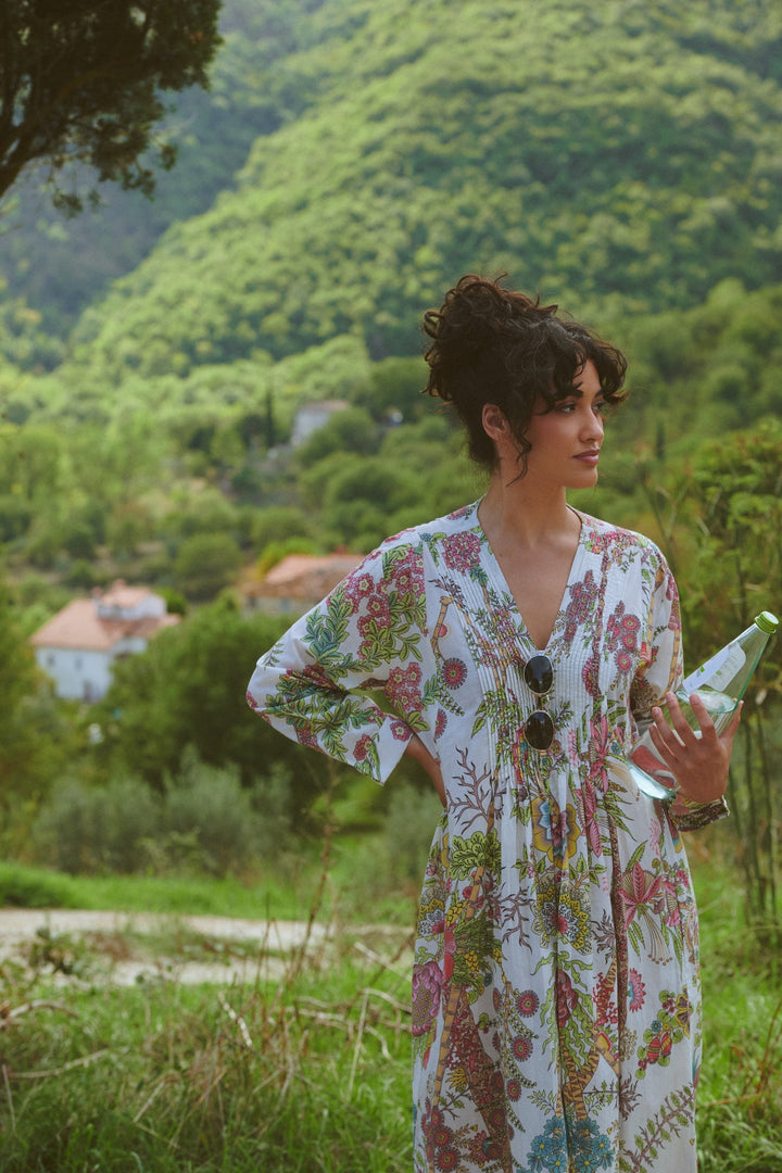 Boho Garden Ecru Pinch Pleat Dress - One Hundred Stars