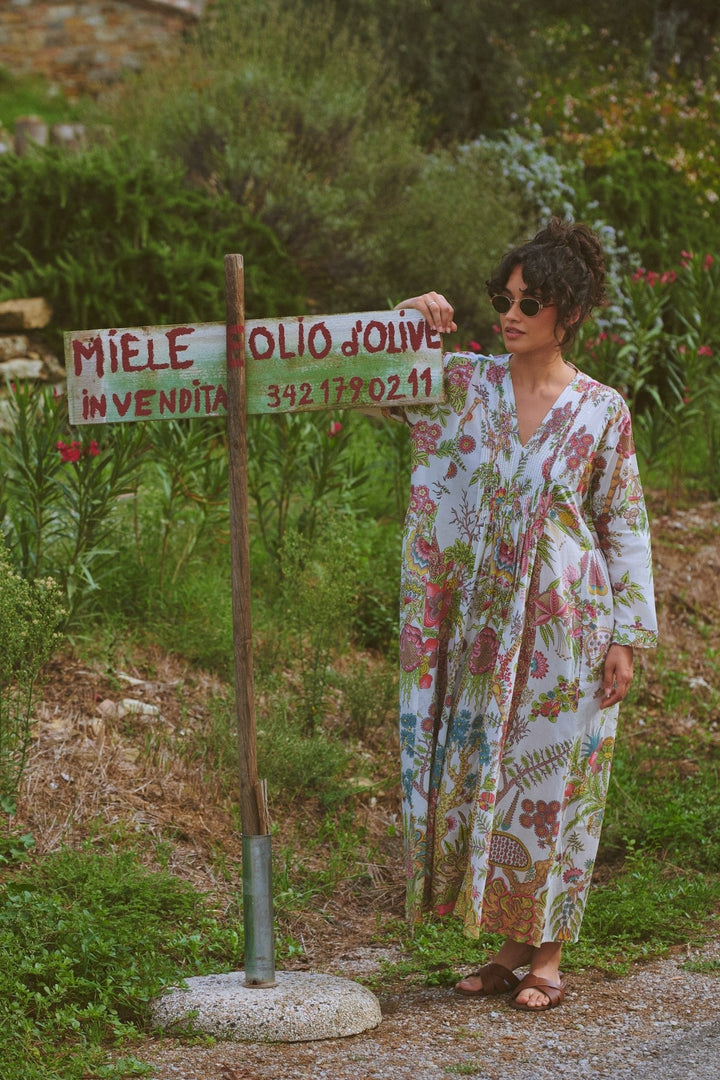 Boho Garden Ecru Pinch Pleat Dress - One Hundred Stars