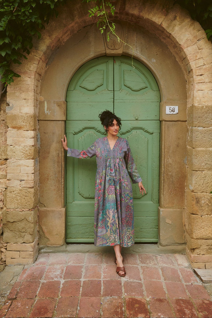 Boho Garden Grey Pinch Pleat Dress - One Hundred Stars