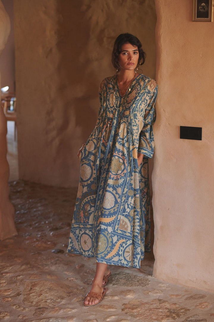 Susani Blue Pinch Pleat Dress