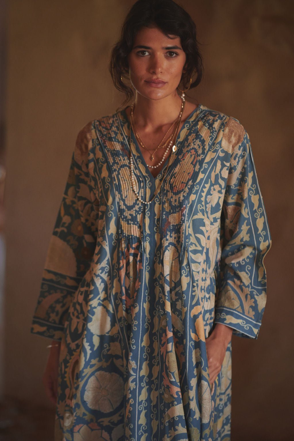 Susani Blue Pinch Pleat Dress