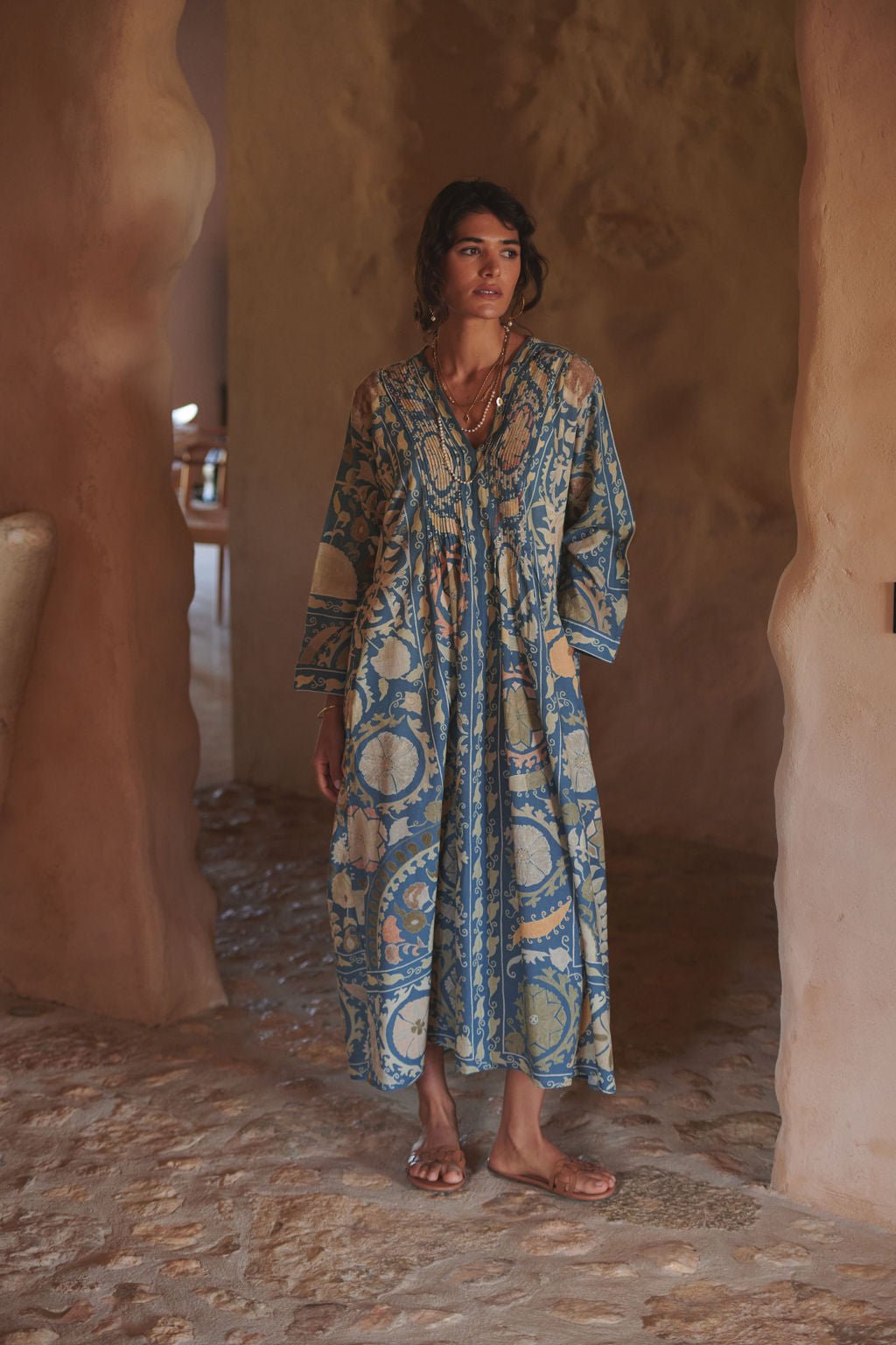 Susani Blue Pinch Pleat Dress